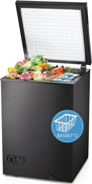R.W.FLAME Chest Freezer 3.5 Cubic Feet with 2 Removable Baskets