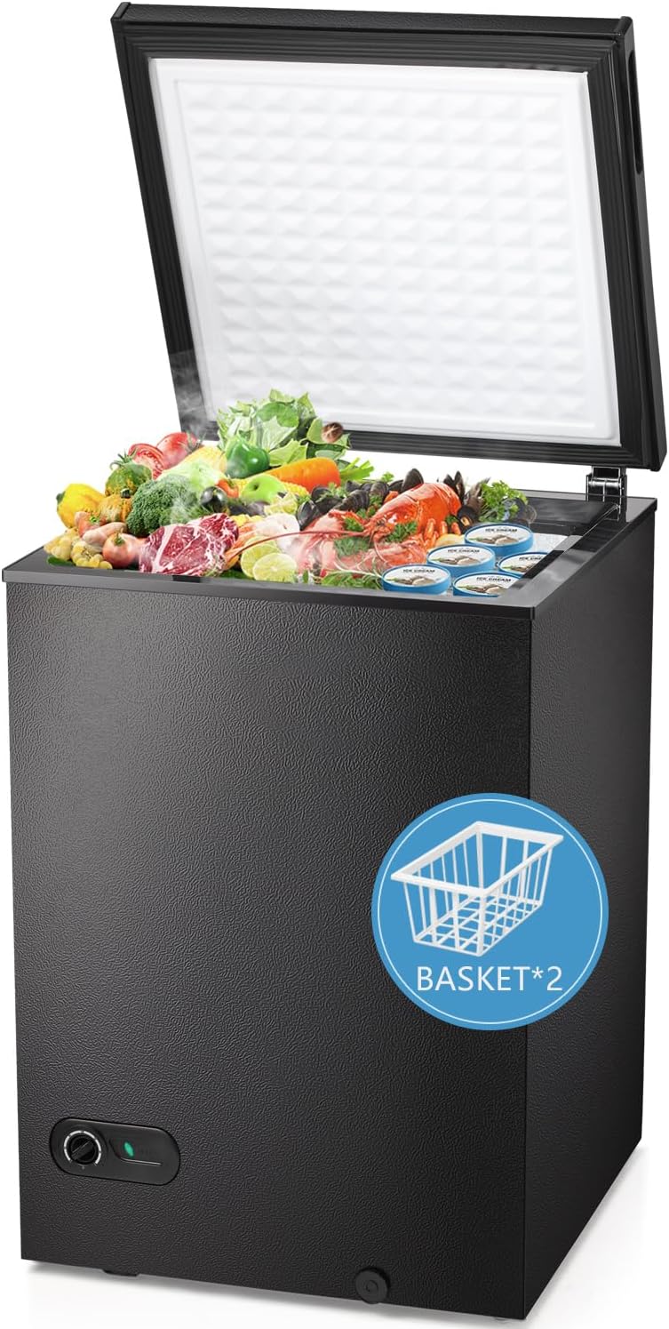 R.W.FLAME Chest Freezer 3.5 Cubic Feet with 2 Removable Baskets