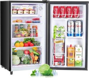 Mini Fridge Cabinet – 3.2 Cu.Ft Compact Refrigerator with Freezer, Adjustable Shelves, Quiet, Black
