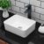 Kichae Vessel Sink Rectangular – 16″x12″ Modern White Bathroom Sink Rectangle Above Counter Porcelain Ceramic Vessel Vanity Sink Art Basin