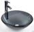 Bathroom Vessel Sink, Tempered Glass Vanity Round Bowl with Chrome Faucet and Pop up drain Set, Bluish Grey