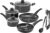 bella Cookware Set, 12 Piece Pots and Pans with Utensils, Nonstick PFOA Free Scratch Resistant Cooking Surface Compatible with All Stoves, Nylon and Aluminum, Black