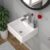 Kichae Wall Mount Hung Small Vessel Sink – Bathroom Corner Floating Sink Rectangle 13″ x 11″ Modern Bathroom White Porcelain Ceramic Vessel Vanity Sink with Faucet Hole