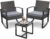 3 Pieces Patio Furniture Set Rocking Bistro Set Outdoor Rattan Conversation with Coffee Table for Garden Balcony Backyard Poolside (Grey Cushion)