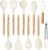 CAROTE Silicon Cooking Utensils Set for Kitchen,446°F Heat Resistant 10 pcs Non-Stick Cooking Set with Wooden Handle Spatula Turner Spoon Tongs Whisk