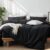 MooMee Bedding Duvet Cover Set 100% Washed Cotton Linen Like Textured Breathable Durable Soft Comfy (Black, King)