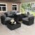 8 Pieces Patio Furniture Set with 44″ Propane Gas Fire Pit Table, Outdoor Sectional Wicker Conversation Sofa Sets with Coffee Table